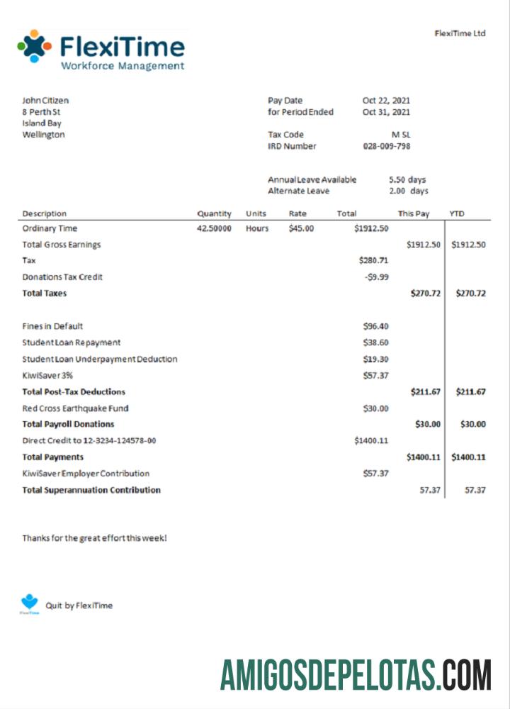 Fatura de soluções de gerenciamento de força de trabalho e folha de pagamento FlexiTime dos EUA modelo